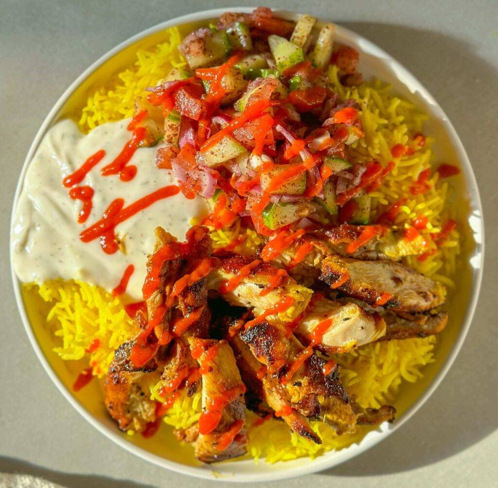chicken shawarma rice bowl